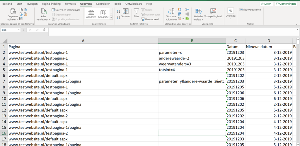 Data uit Excel queryparameter scheiden resultaat