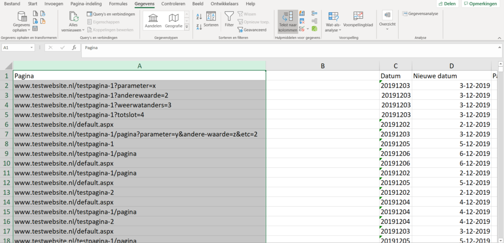 Data uit Excel queryparameters in url